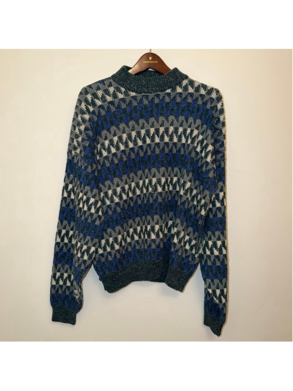XL McGregor Sweater Geometric Fuzzy Halo Hairy Knit Grunge Grandpa 90s Vintage